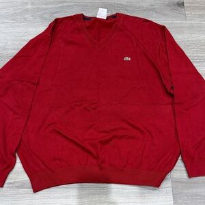 Lacoste Men's V-Neck Sweater in Bold Red 9/XXL NWOT
